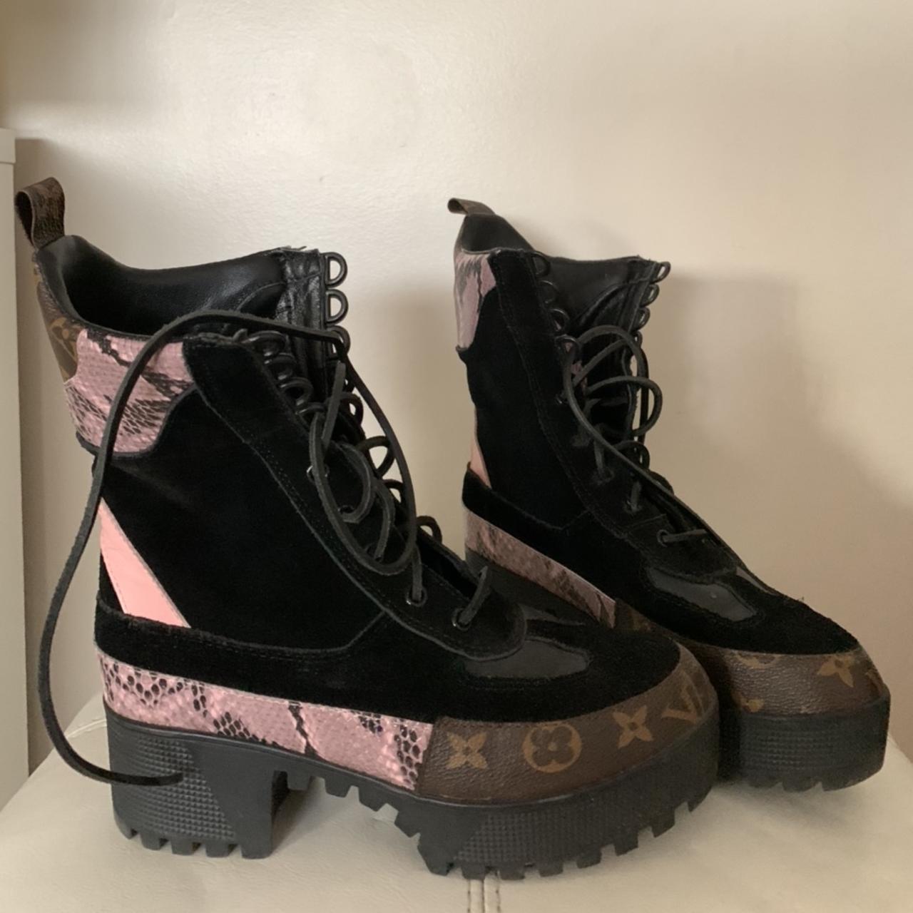 Louis Vuitton LAUREATE DESERT BOOT with pink snake. Depop