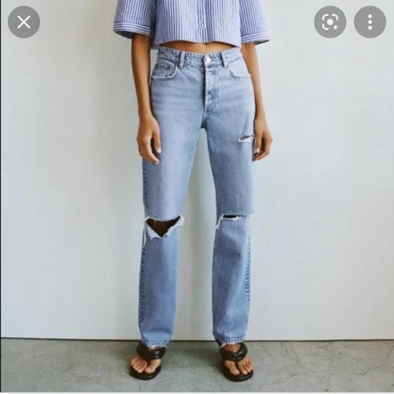 Straight full length ripped jeans blue Zara ref... - Depop