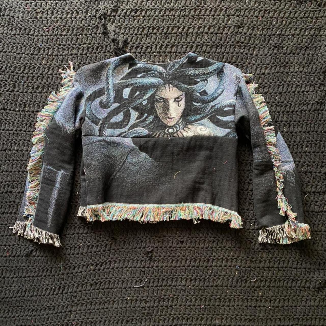 Goth Medusa Tapestry Blanket Sweater w/ Fringe... Depop