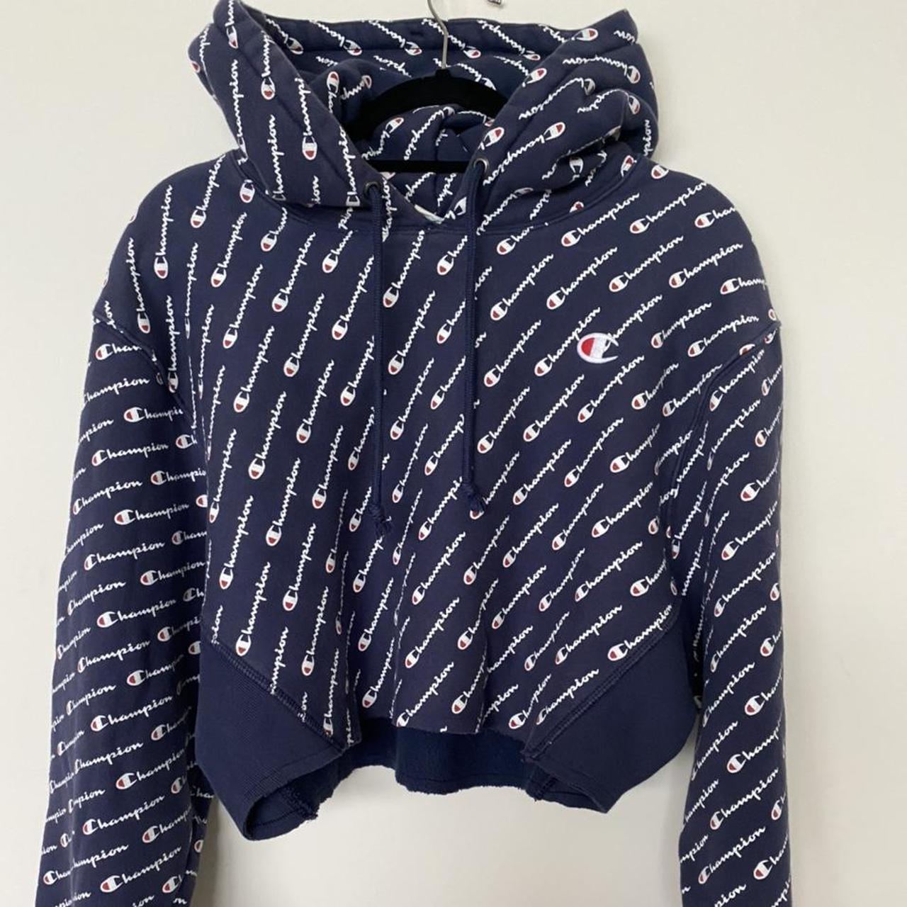 Champion all over print best sale navy hoodie