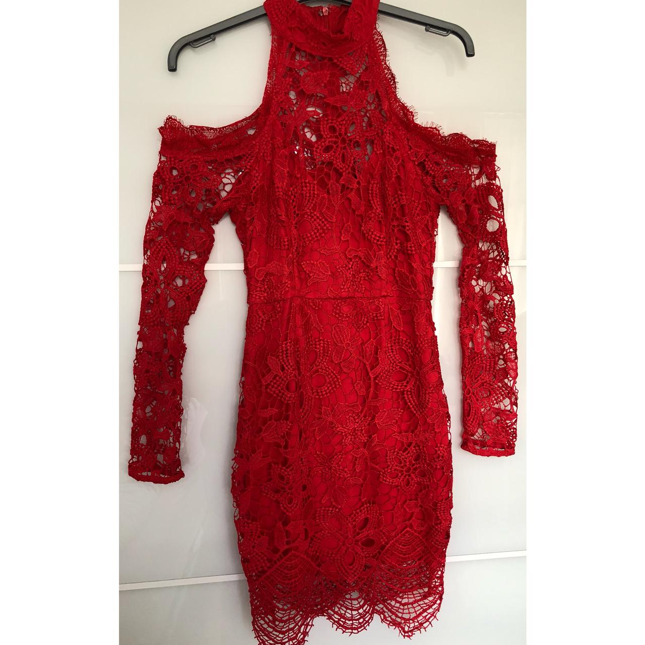 Red Lace Cold Shoulder Bodycon Dress MISSGUIDED Size - Depop