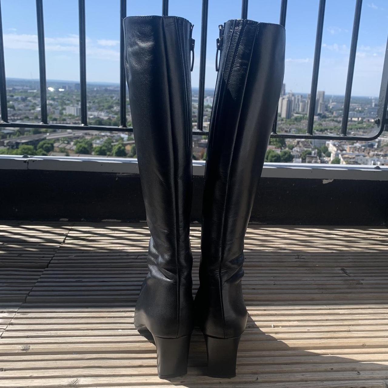 90s Black Knee High Boots With Square Toe And Block Depop   P0 