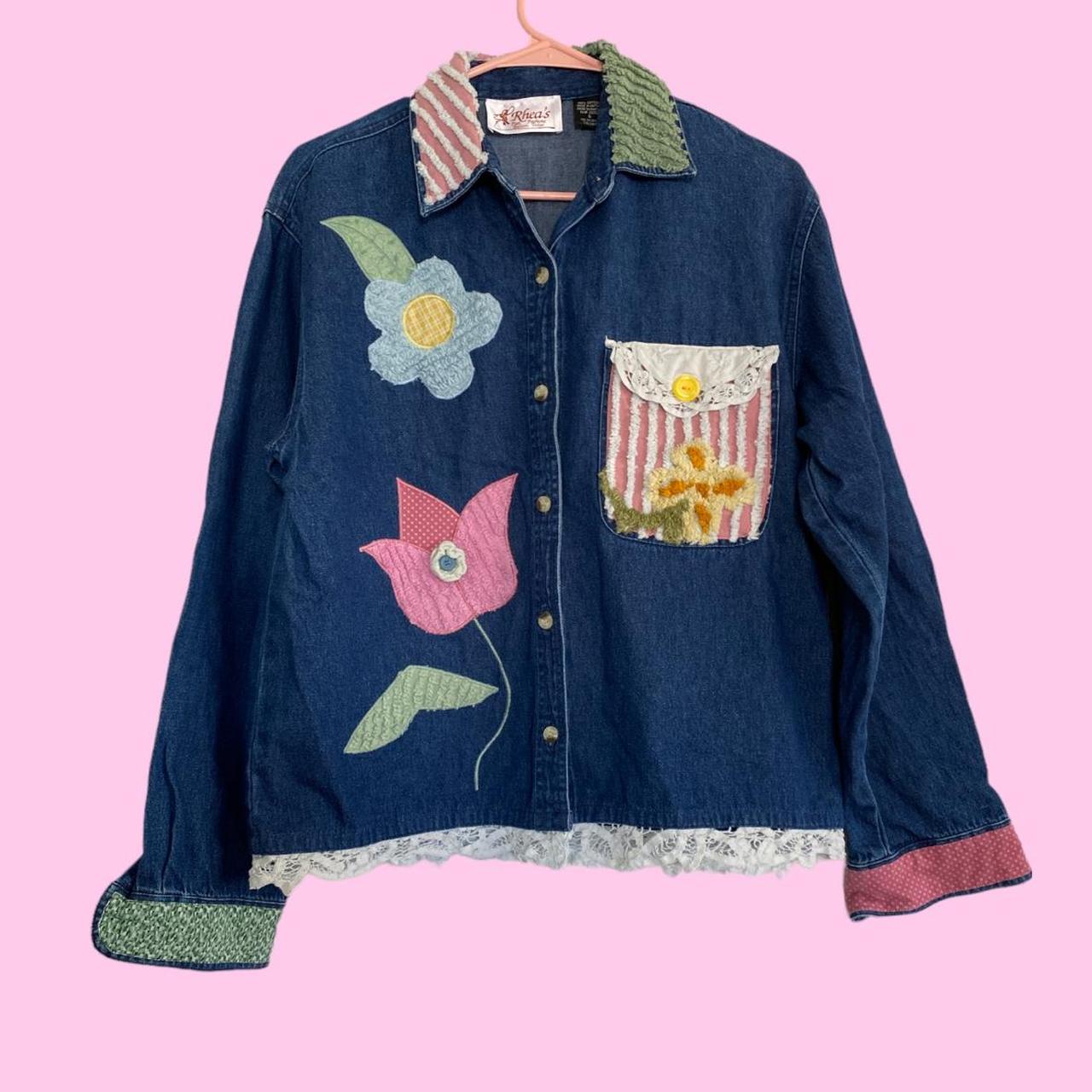 Vintage 90s Floral Denim Granny Cottage Core Jacket - Depop