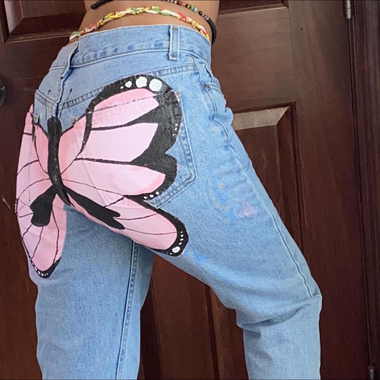 Hand painted butterfly mom jeans 💕 In love with... - Depop