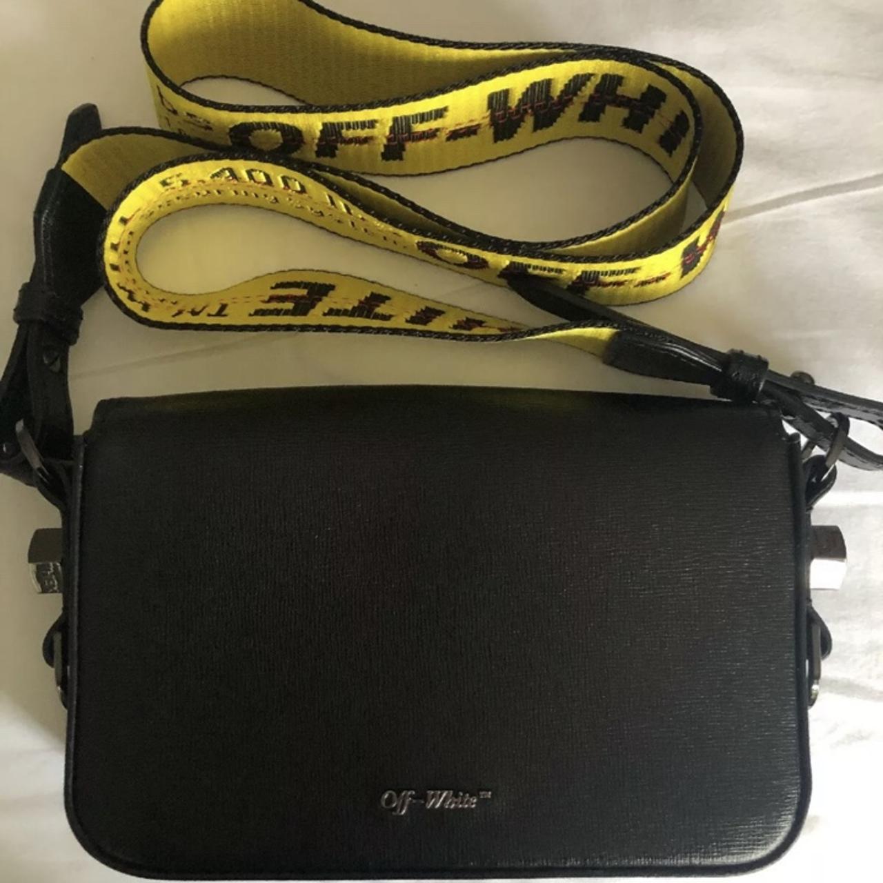 Off-White Black Diagonal Binder Clip Bag with Yellow - Depop