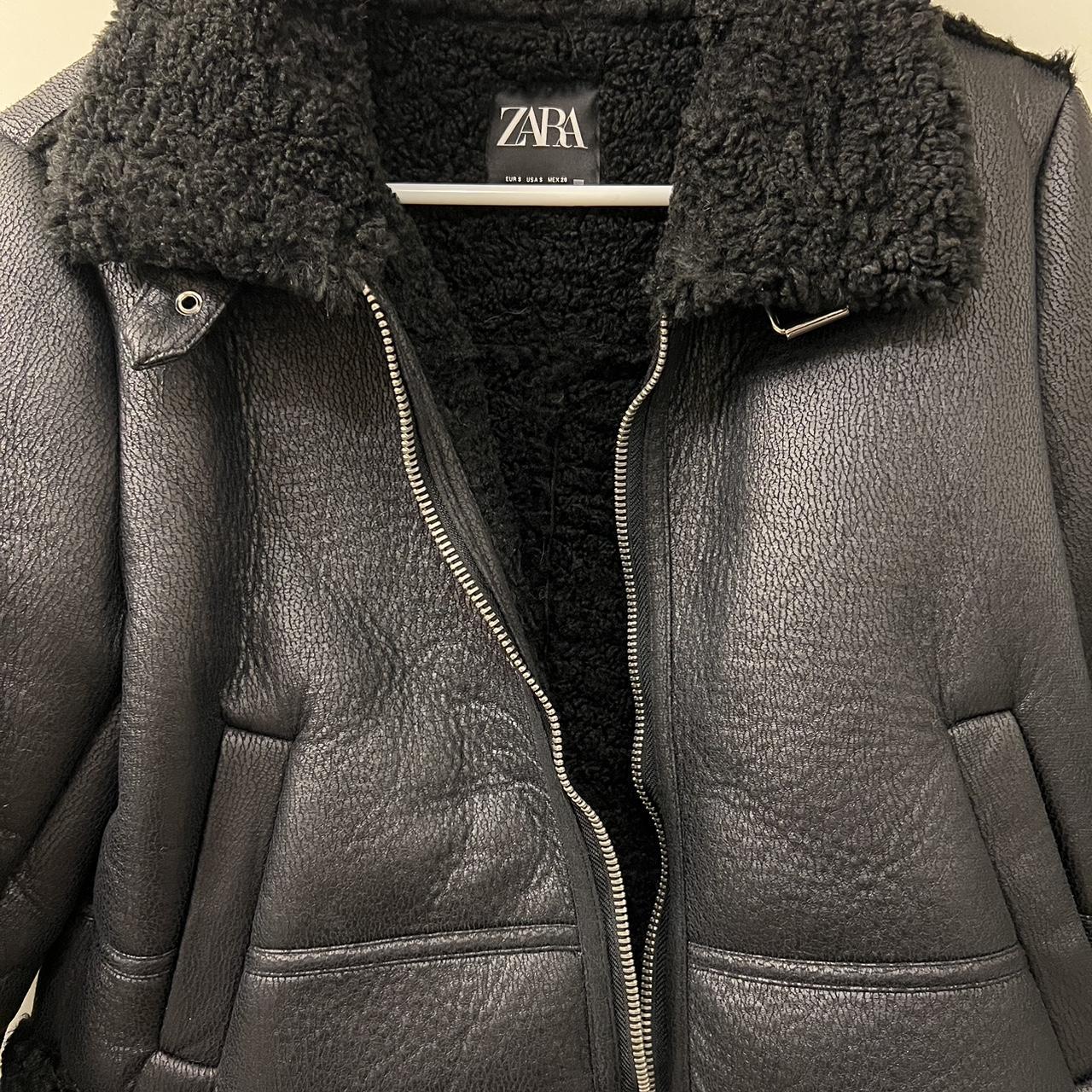 Zara Cropped Shearling Moto Jacket Size S Only Worn Depop