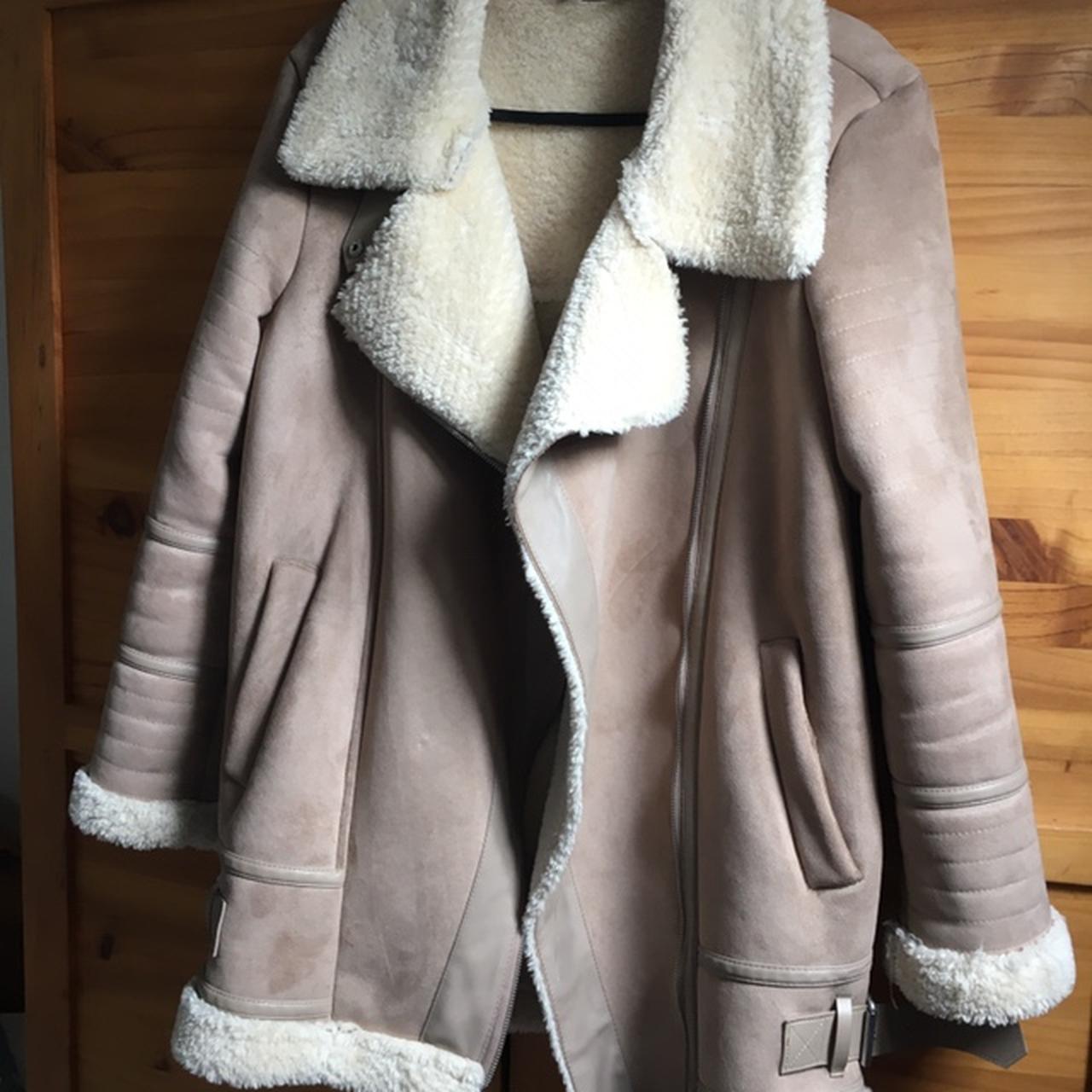 Zara fur lined oversized pink suede coat. Sold out... - Depop