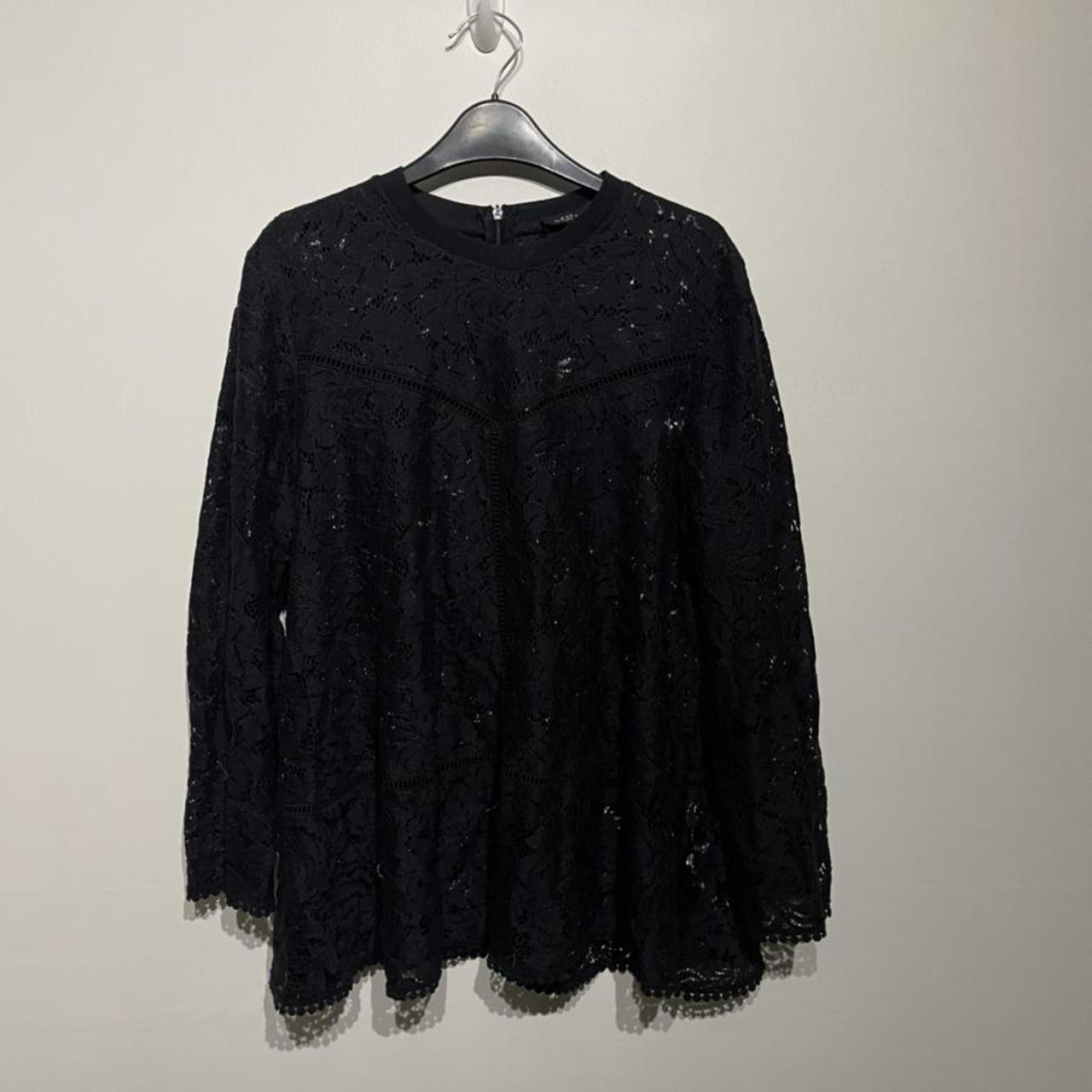 Zara black lace long sleeve blouse Size S Zip... - Depop