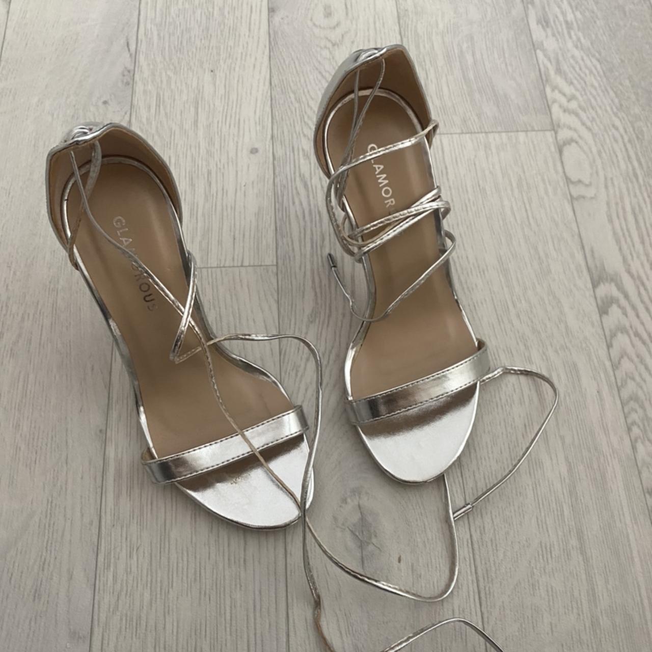 ASOS DESIGN SILVER BLOCK SANDAL HEELS Size 7US - Depop