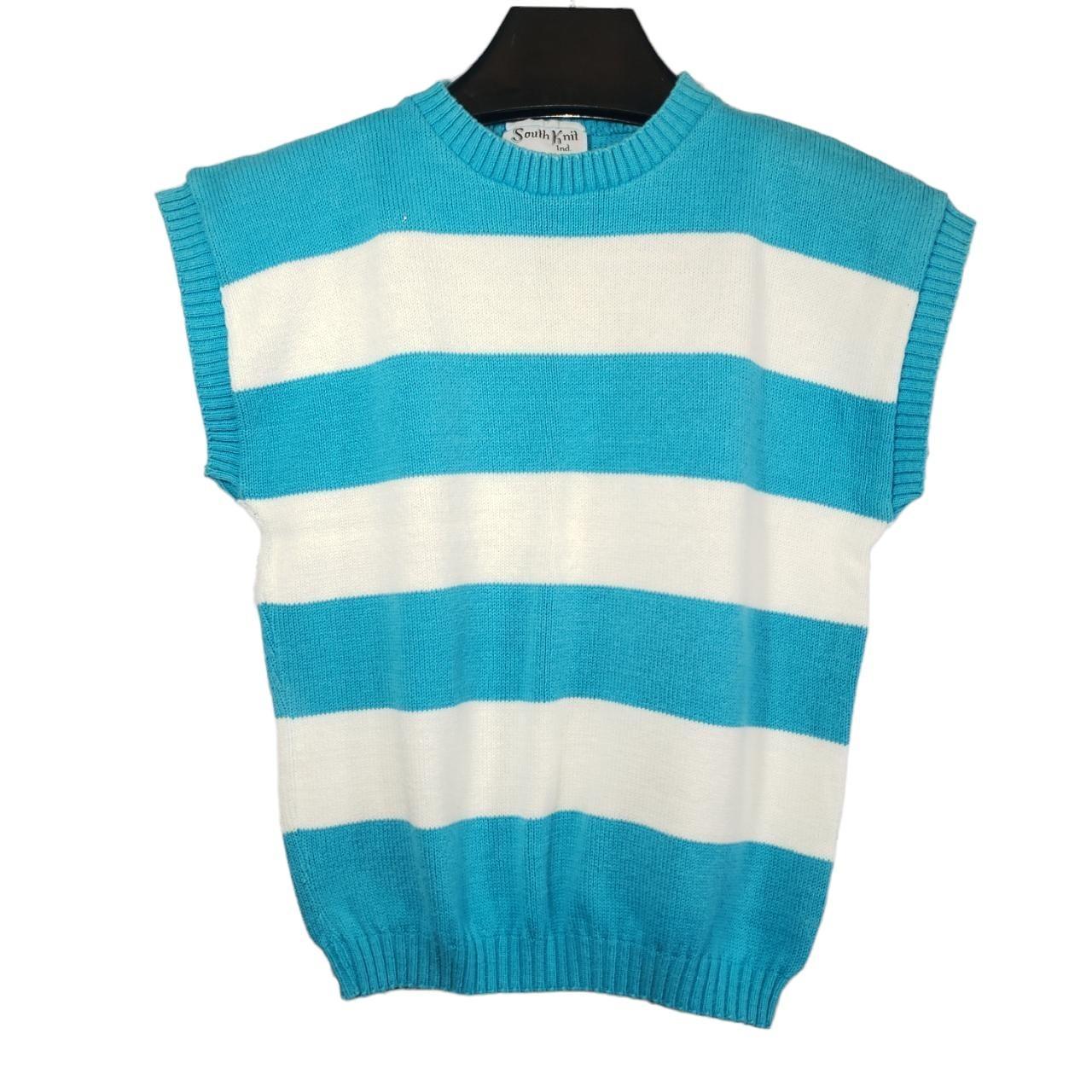 Vintage (1980s/1990s) striped knit short sleeve... - Depop