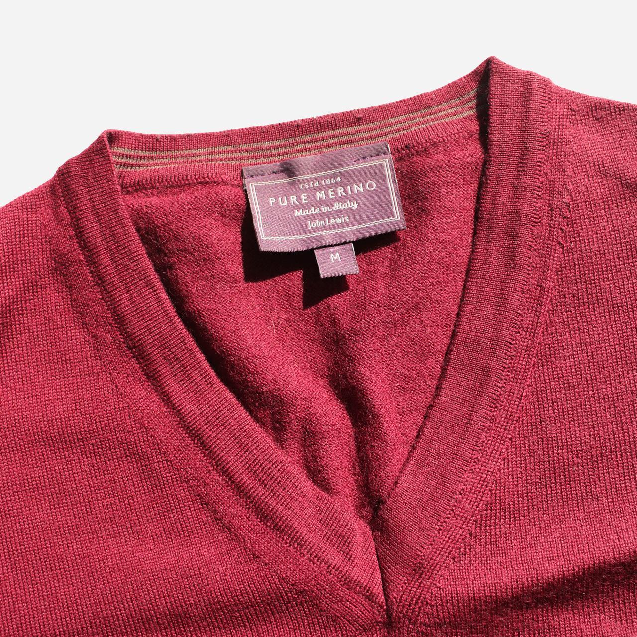 John Lewis Merino Wool Jumper Vneck Deep Red... Depop