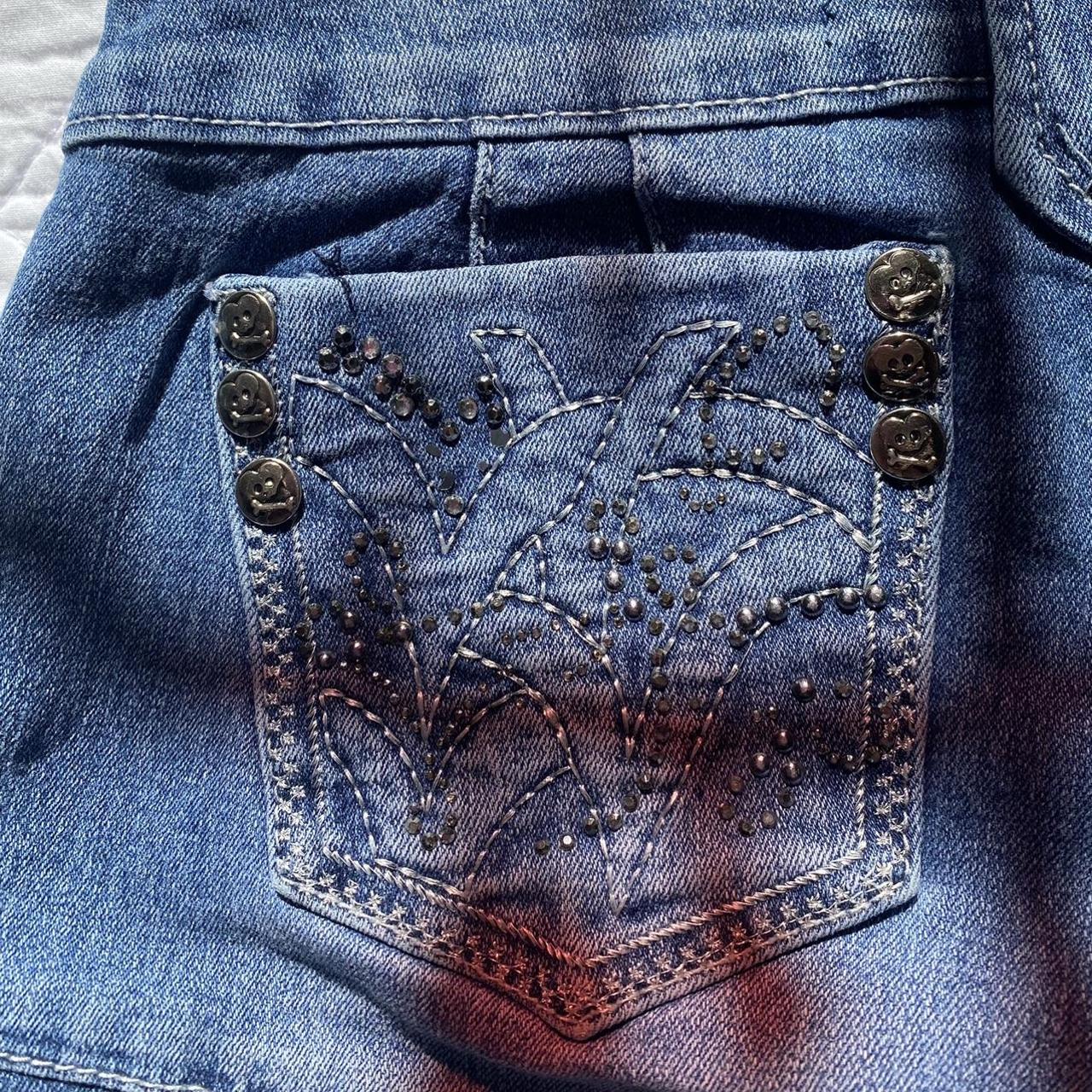 y2k bedazzled denim shorts size: 3 fits like small - Depop
