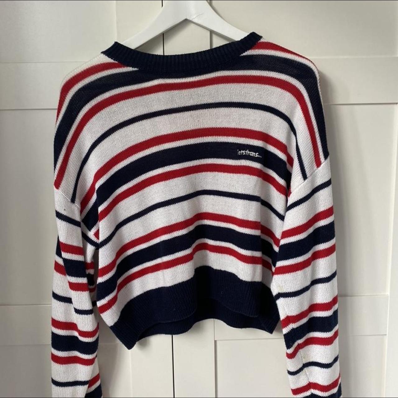 iets frans cropped red white and blue/ black knit... - Depop