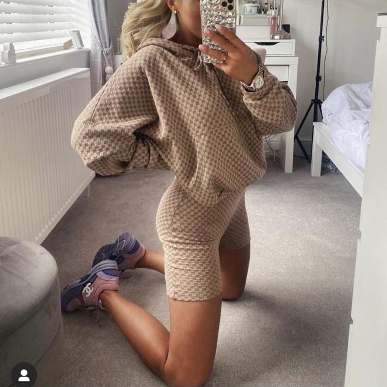 Prevu women’s beige waffle check trouser/