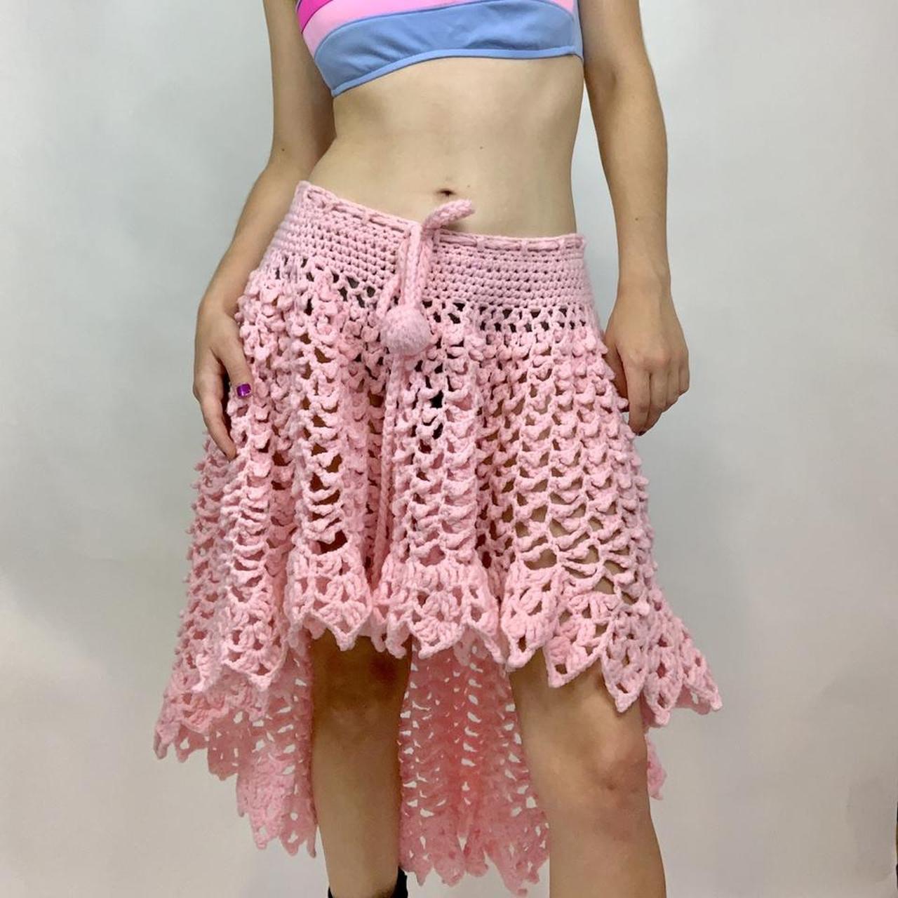 Baby pink crochet high-low skirt with string tie 💒💕... - Depop