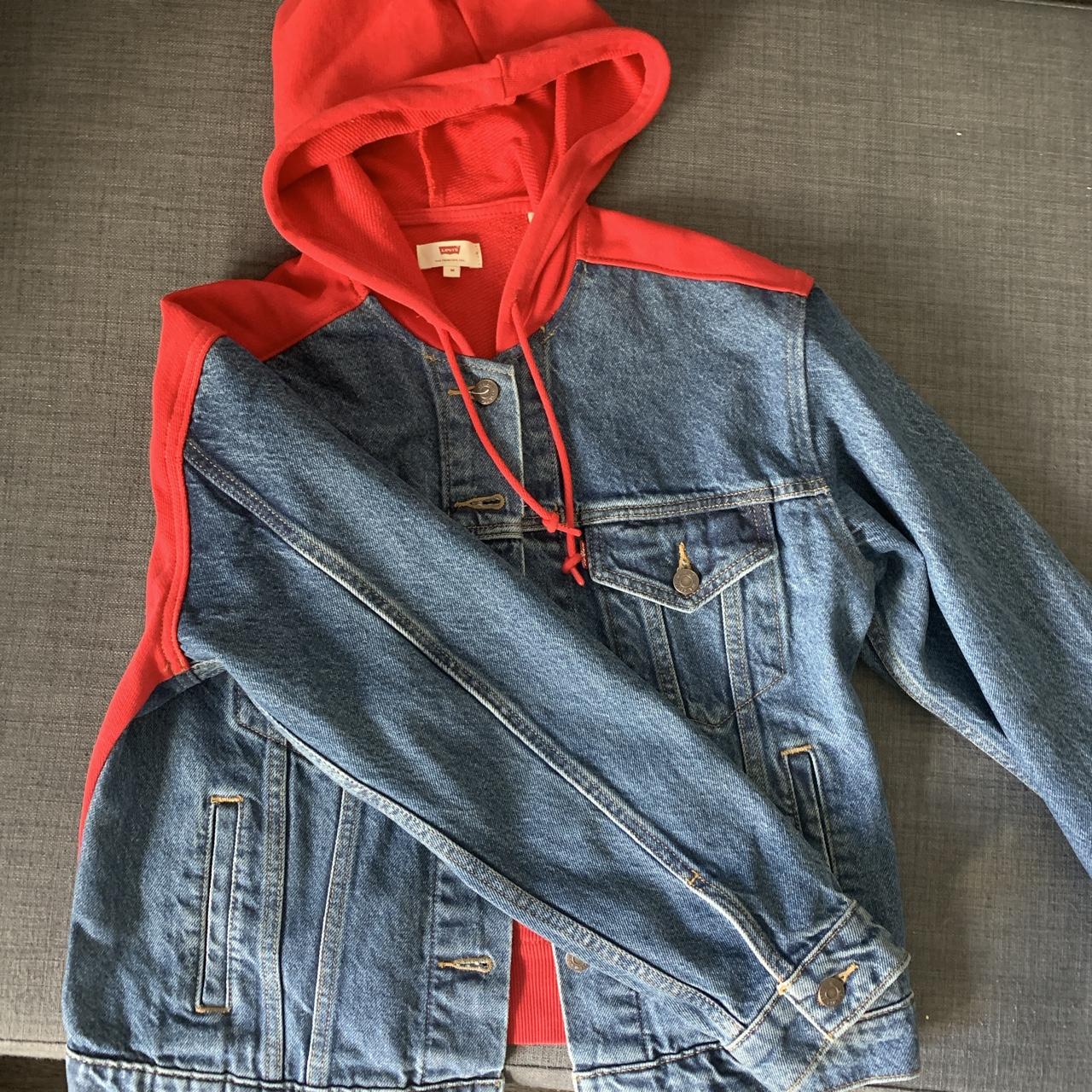 half denim half hoodie jacket