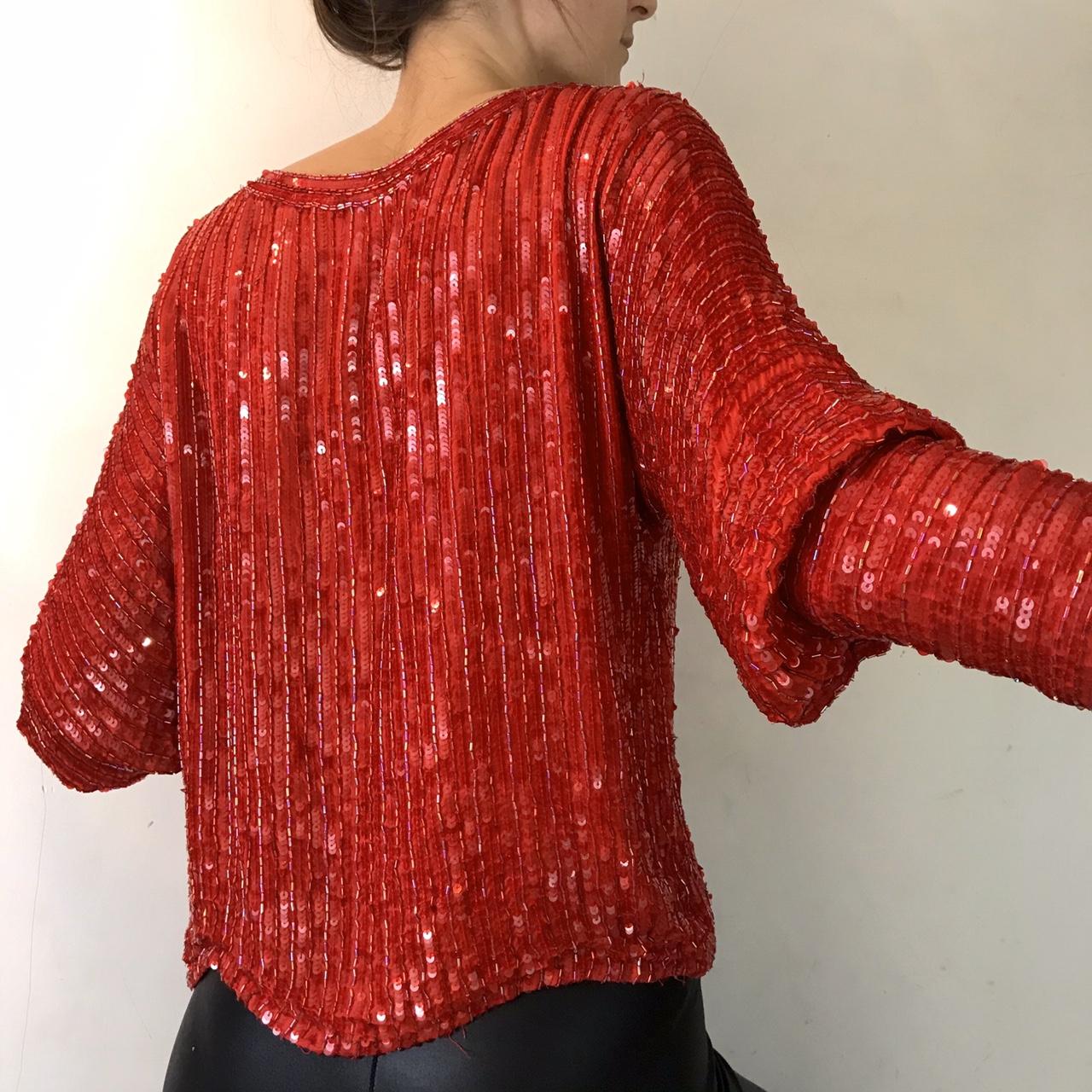 Beautiful vintage red sequin top with sleeve... - Depop