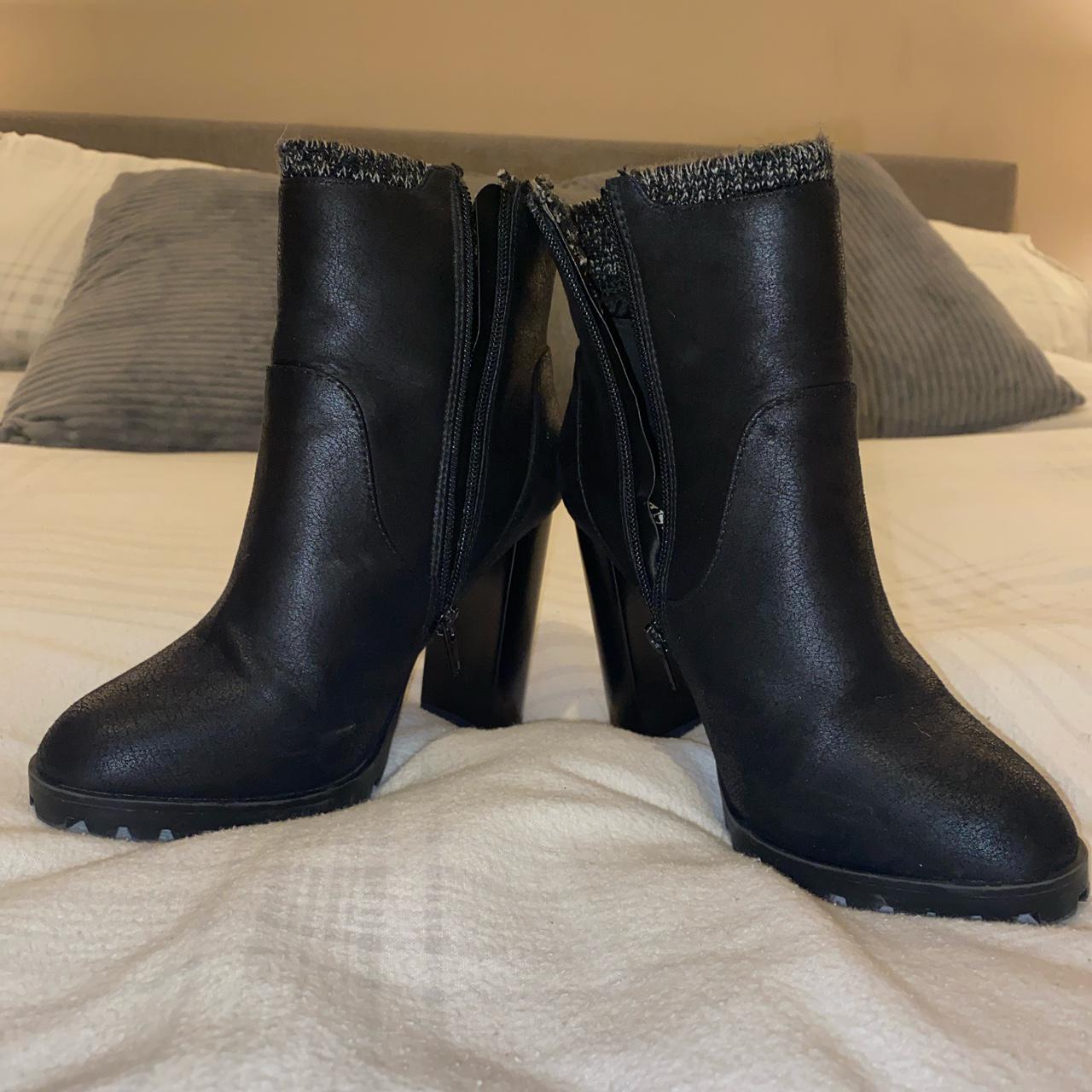 Just Fab black wool lined heeled boots only worn a... - Depop