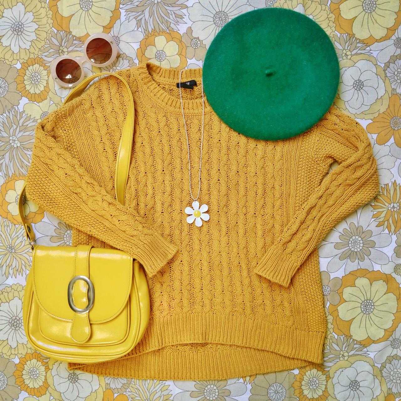 Mustard Yellow cable knit jumper, lovely vibrant... Depop