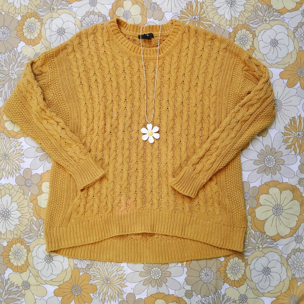 Mustard Yellow cable knit jumper, lovely vibrant... Depop