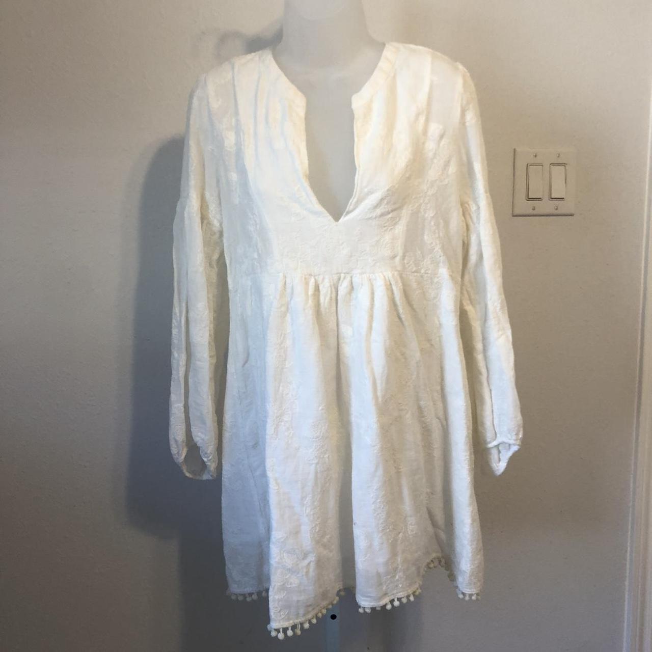 Zara White Embroidered Dress No PayPal - Pom Pom... - Depop