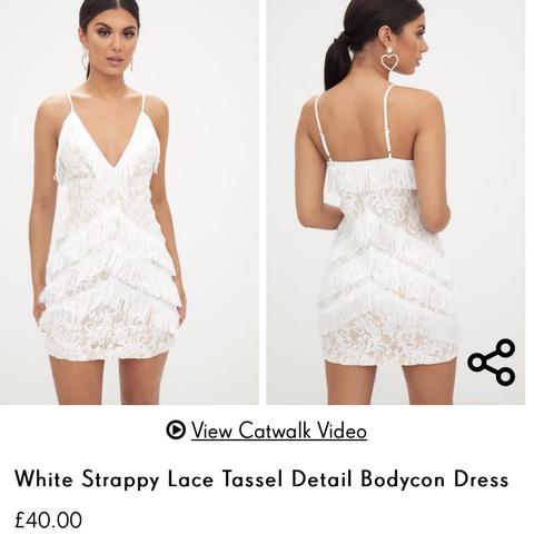 Missguided White Strappy Lace Tassel Mix Fringe Mini Dress