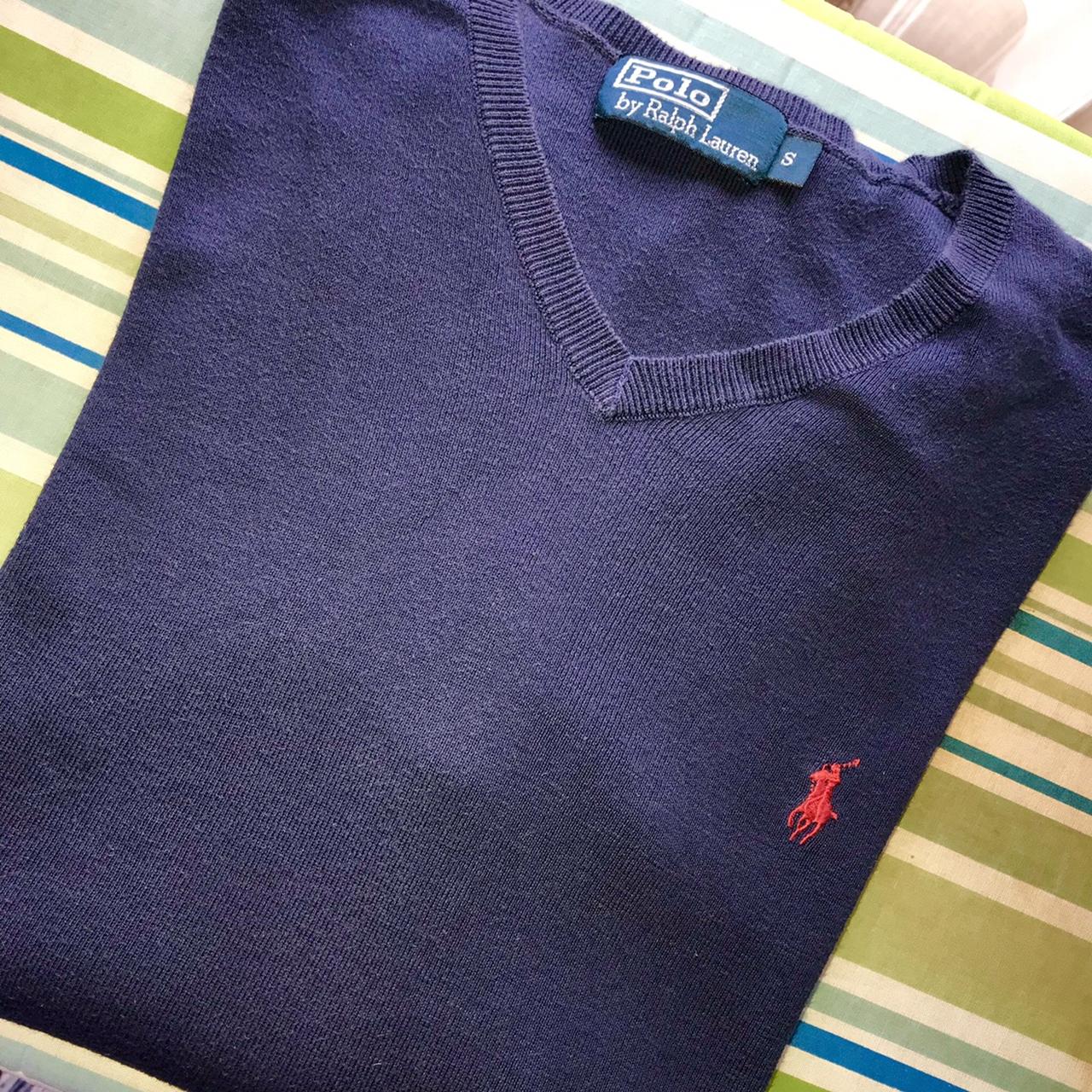 Ralph Lauren Polo men sweater v neck blue and red... - Depop