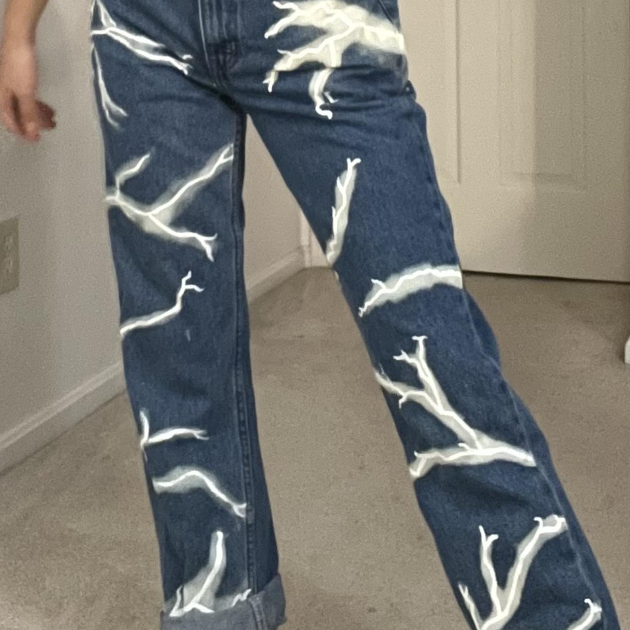 Cute handpainted lightning bolt jeans rarely... Depop