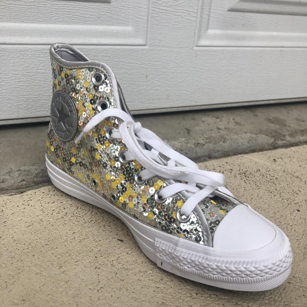 White sequin converse on sale high tops