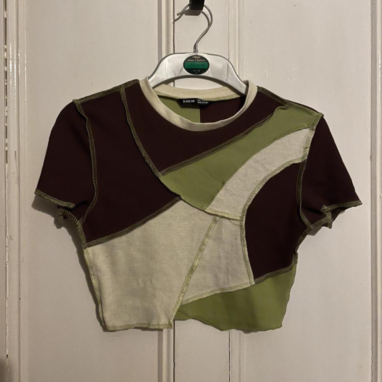 SHEIN Women's Green and Brown Crop-top (2)