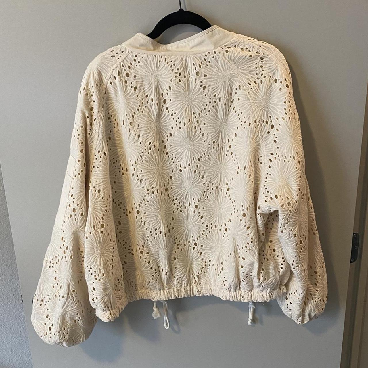 Eyelet Bomber Jacket Cream jacket with adjustable... Depop