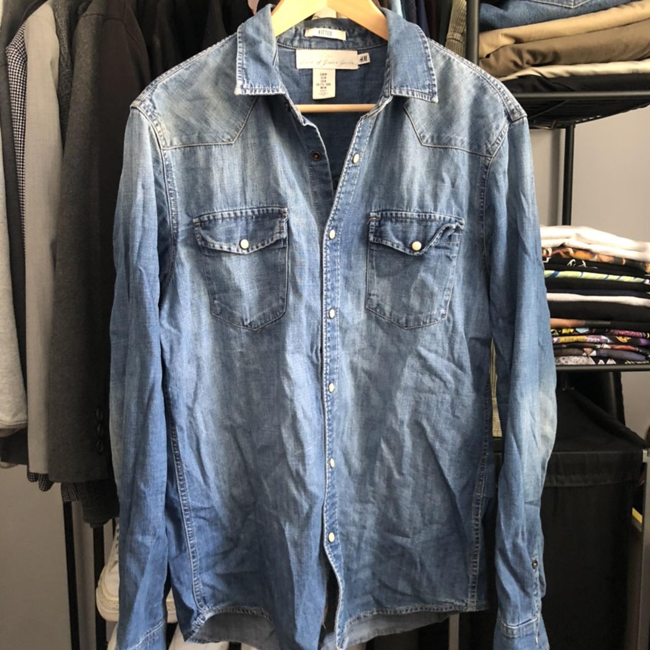 h&m “denim” button up 👕 its actually made of cotton... - Depop