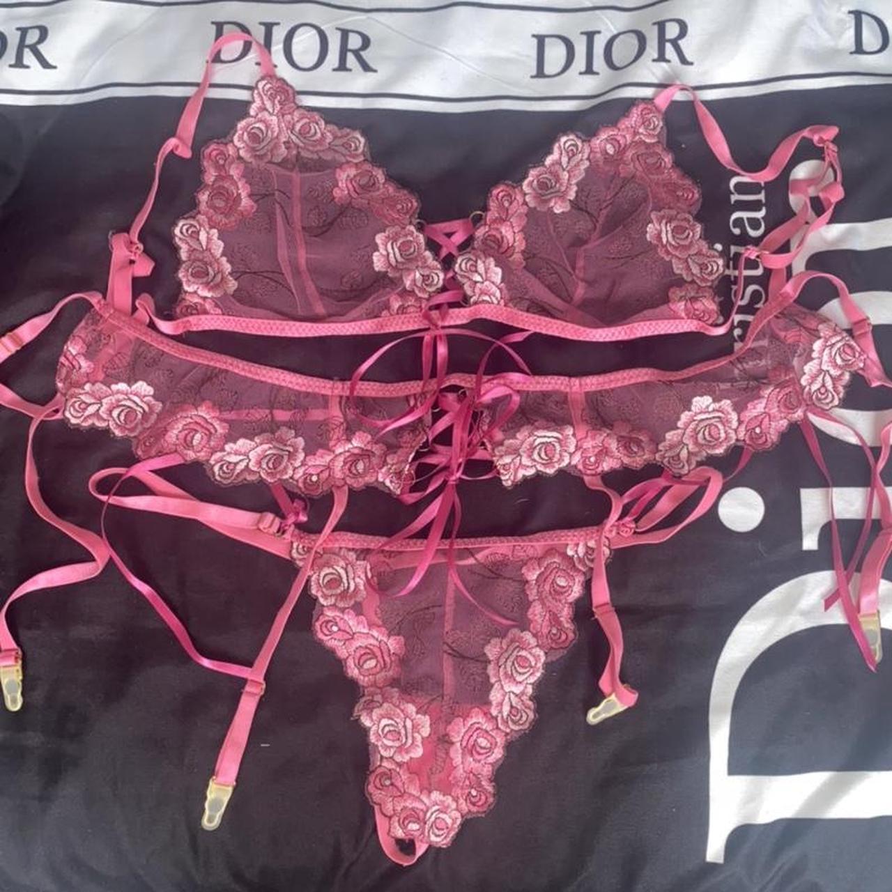 Harness Brazaar handmade pink lace 3 piece lingerie... Depop