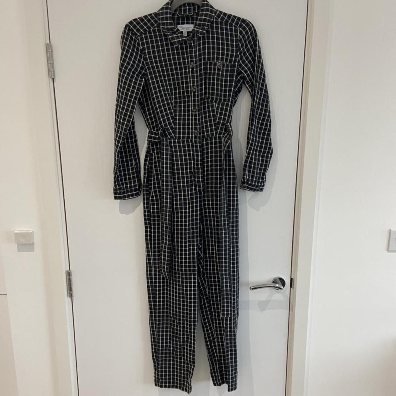 lyocell belted check jumpsuit