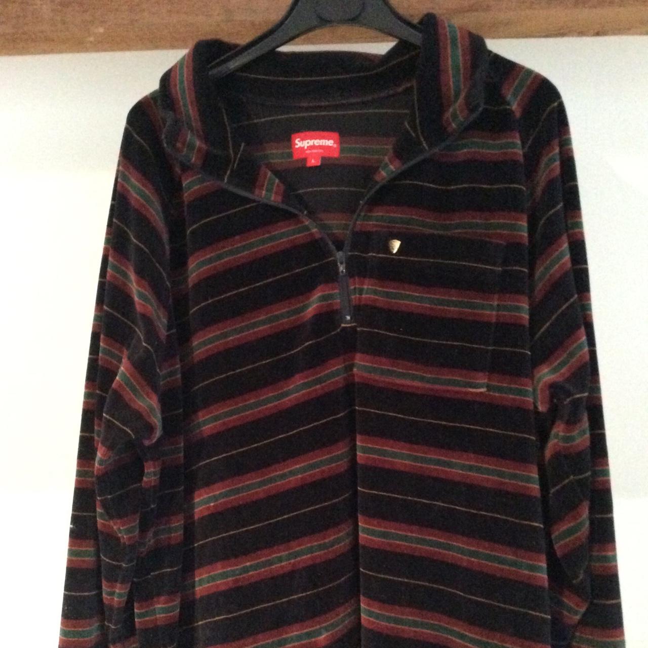 •RARE SUPREME STRIPED VELOUR HALF ZIP FLEECE FROM...