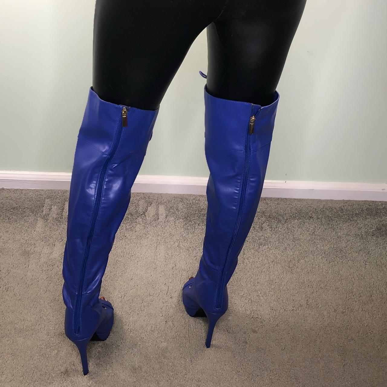 Royal blue cheap leather boots