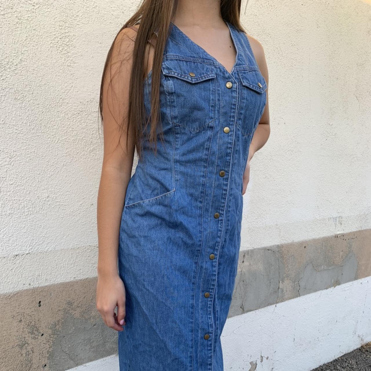 Vintage Denim Dress Front snap button closure Size... - Depop