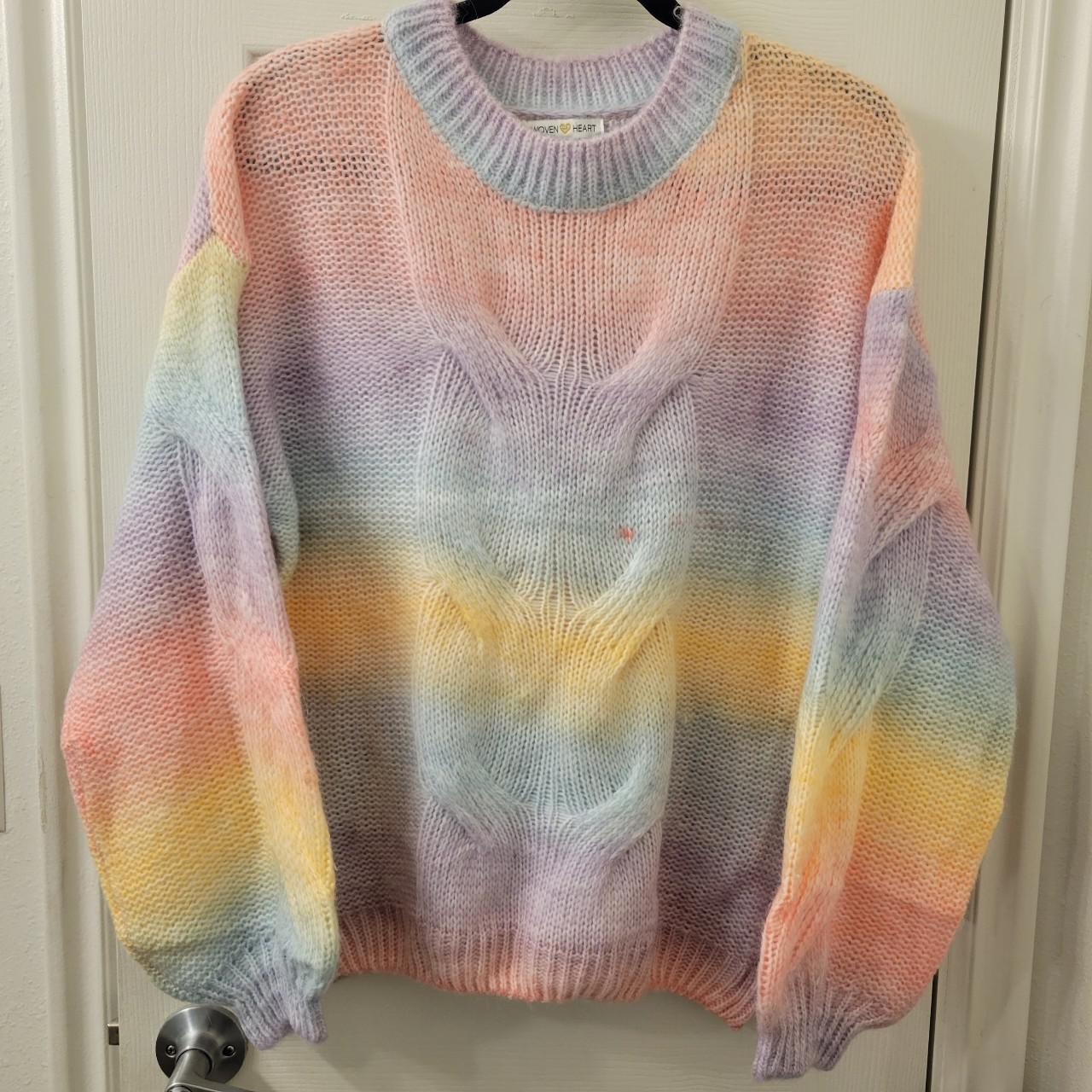 Beautiful Woven Heart pastel rainbow knit sweater. Depop