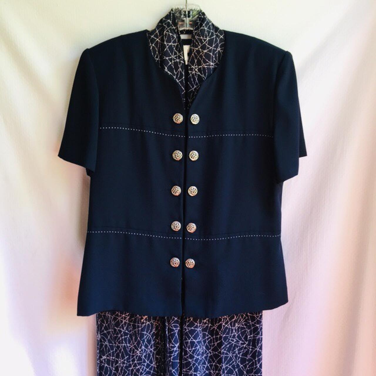 Vintage 80s navy women’s suit from Leslie Fay. The... - Depop