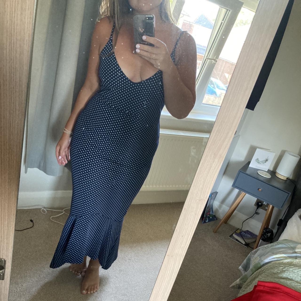 Depop Missguided Blue Polka Dot Dress Misguided Midi Navy