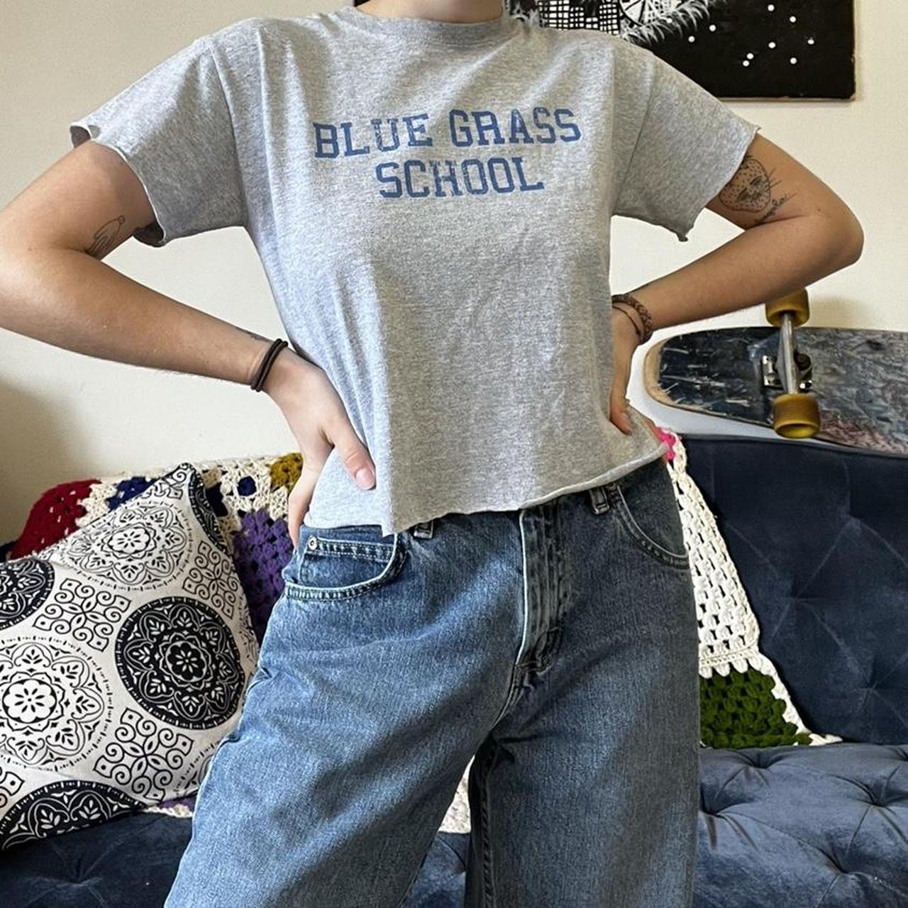 cute and simple "Blue Grass School" tshirt Depop