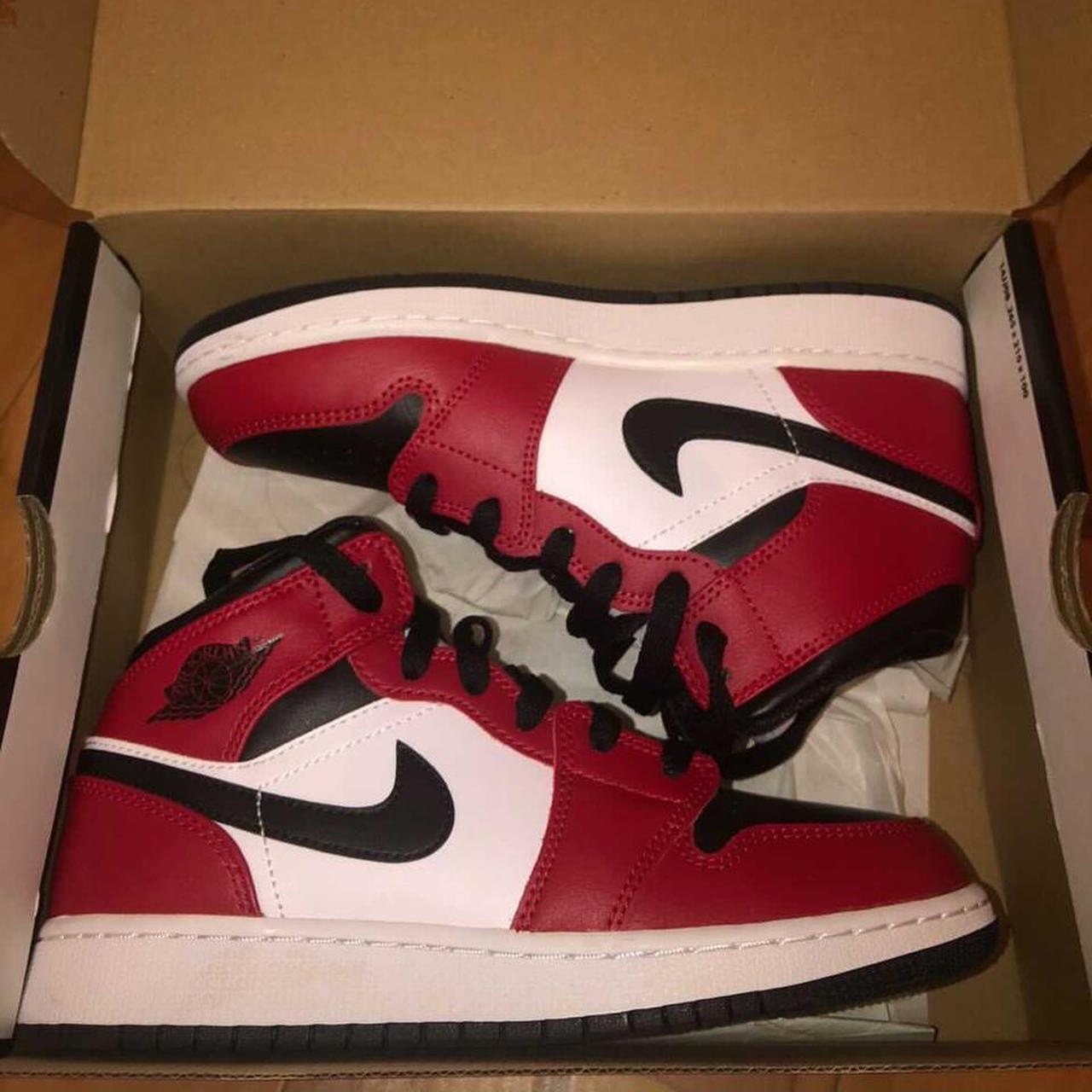Jordan mid red black toe, GS sizing, but Depop