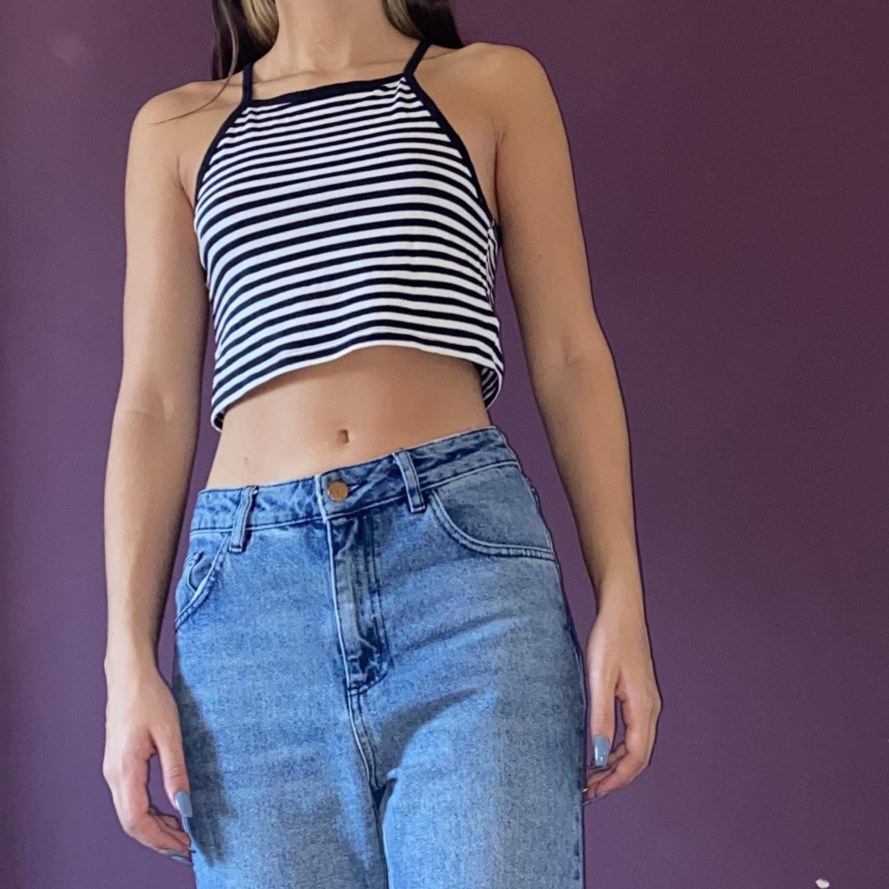 Striped crop top High neck Size S Perfect... - Depop