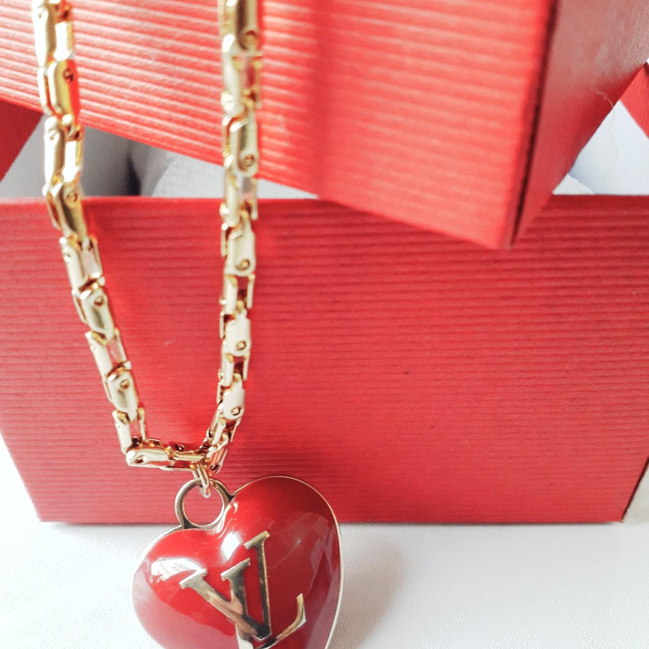 Louis Vuitton, Jewelry, Louis Vuitton Red Heart Necklace With Lv Stamp On  Heart Very Rare