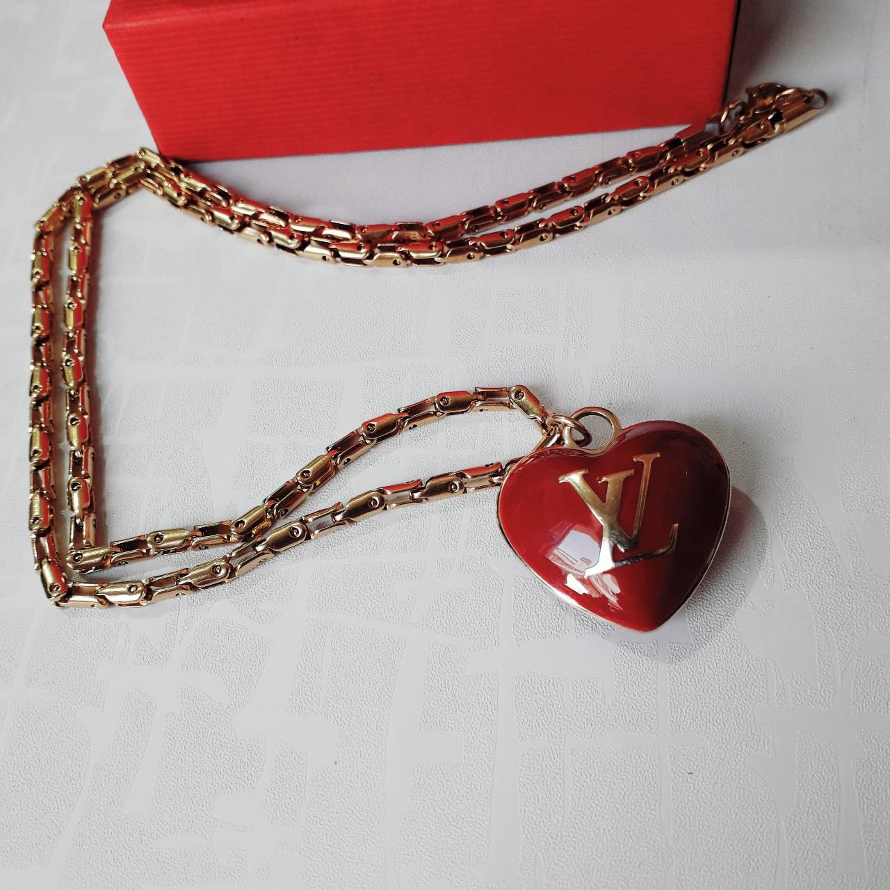Louis Vuitton Red Heart Gold Tone Necklace Louis Vuitton