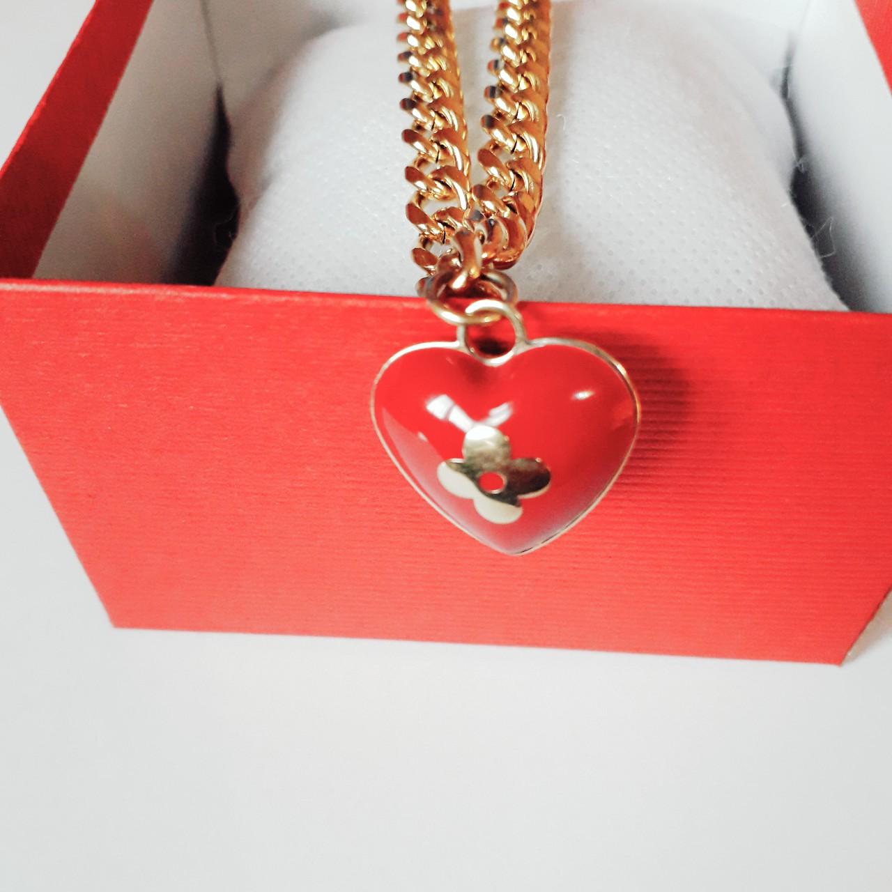 Authentic Louis Vuitton Gold Heart & Red LV Necklace - Depop