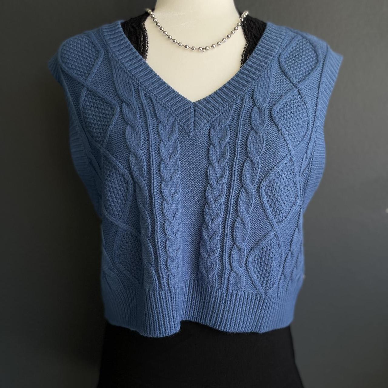 Description: Blue Sweater vest knitted style - New... - Depop