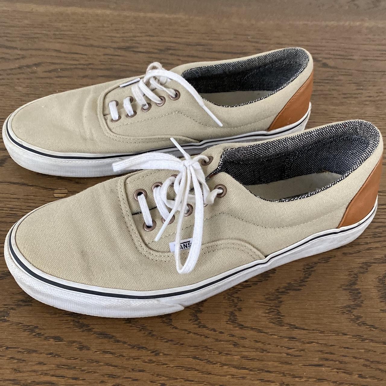 Men’s Beige Vans With Leather Heel Detail. Perfect - Depop