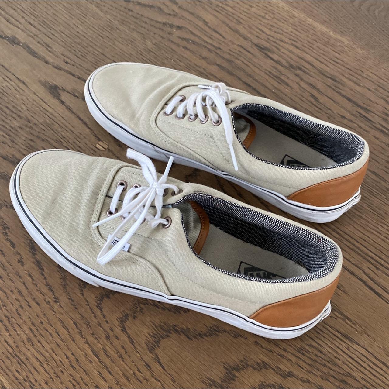 Men’s beige Vans with leather heel detail. Perfect... - Depop