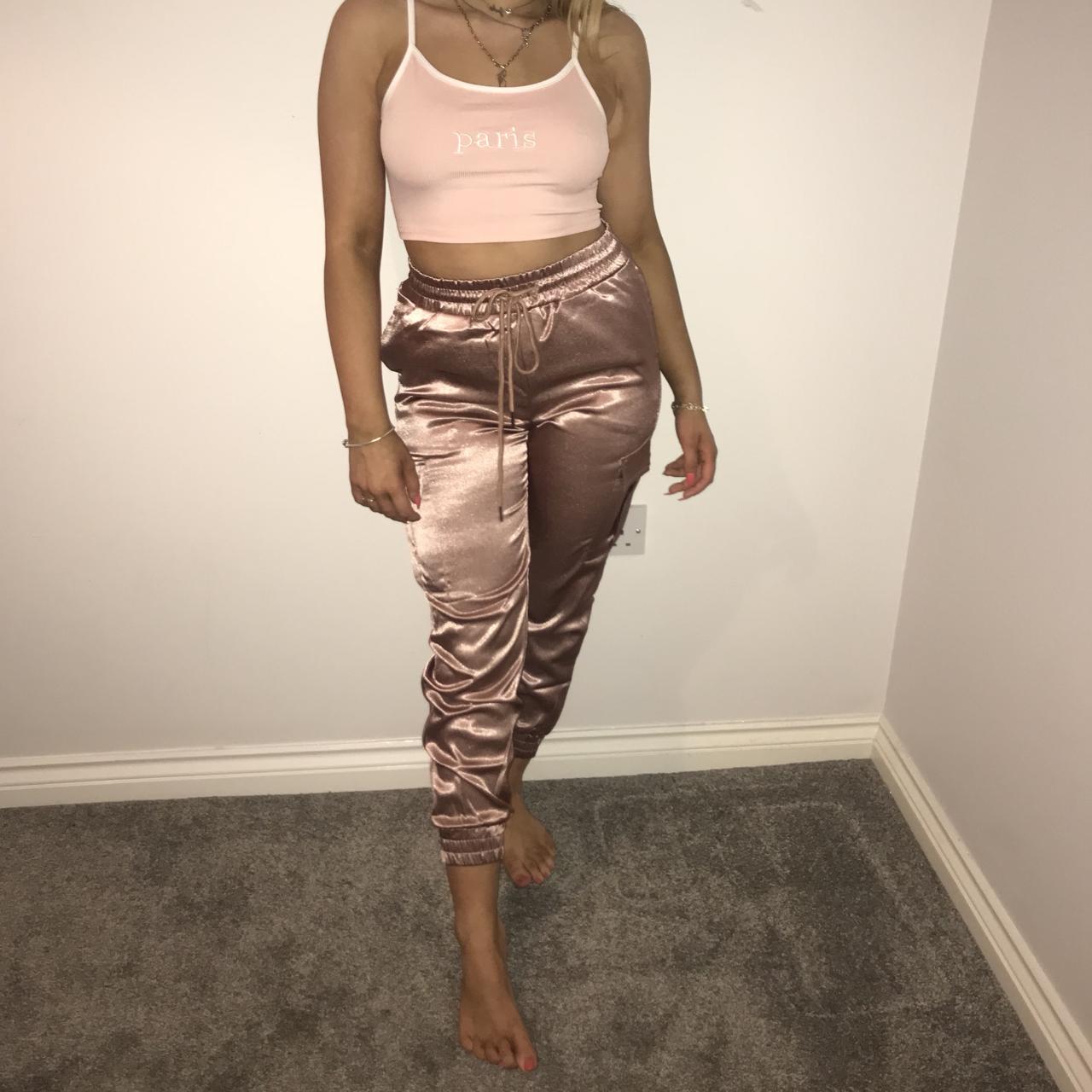 Rose gold satin store joggers